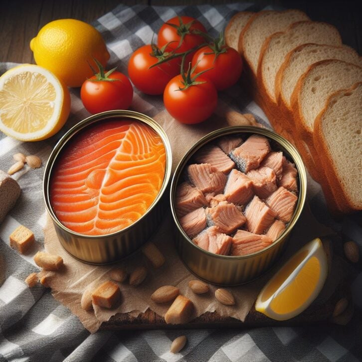 an AI image of canned salmon vs canned tuna