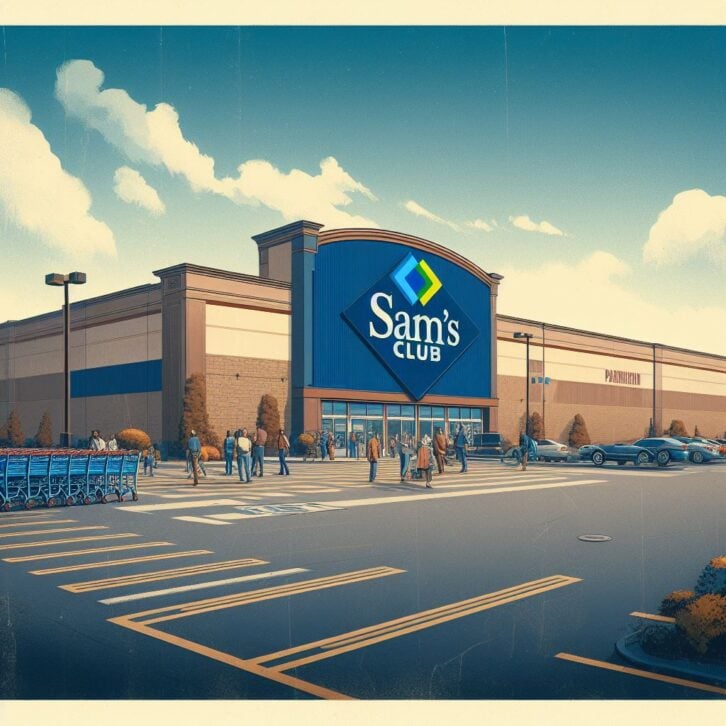 A. I. illustration of the outside of sam's club by bing image creator