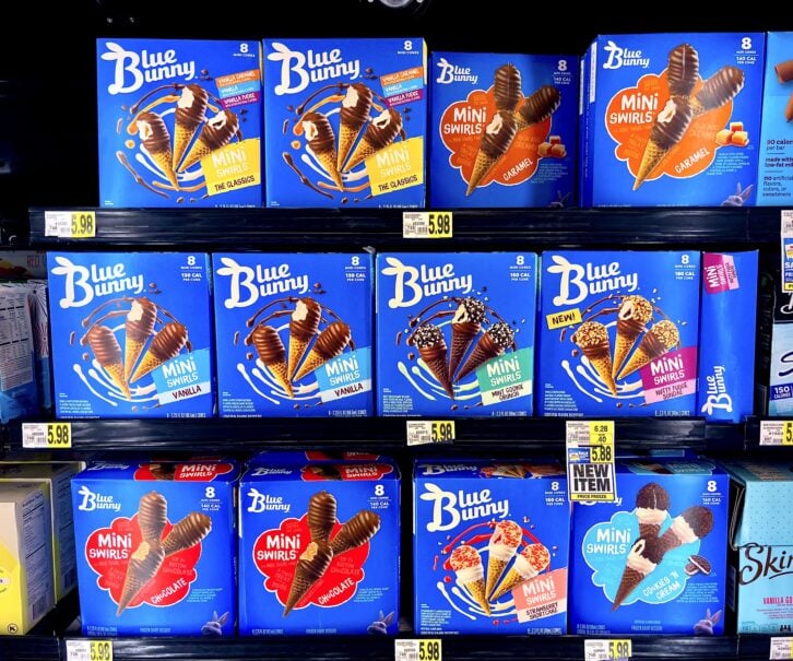 Blue Bunny ice cream drumsticks in the frozen aisle