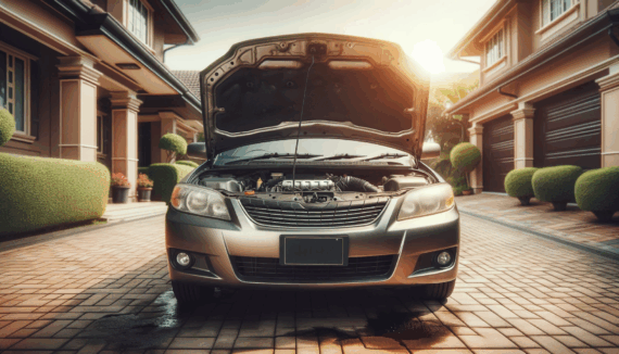 used car breaking down outside a garage