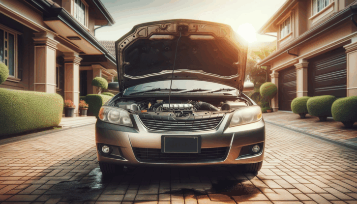 used car breaking down outside a garage