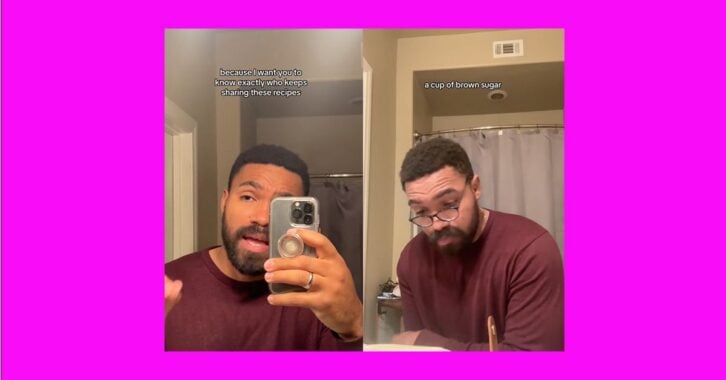 Two screenshots from a viral TikTok video about Costco's secret recipe for chocolate chip cookies.