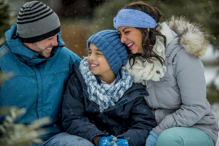 happy family together outside in the winter