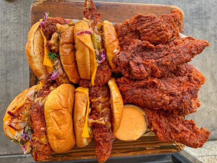 nashville hot chicken strips and sandwich