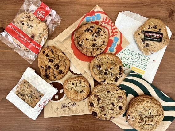 Fast food chocolate chip cookie taste test with nine cookies