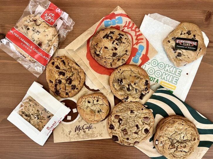 Fast food chocolate chip cookie taste test with nine cookies
