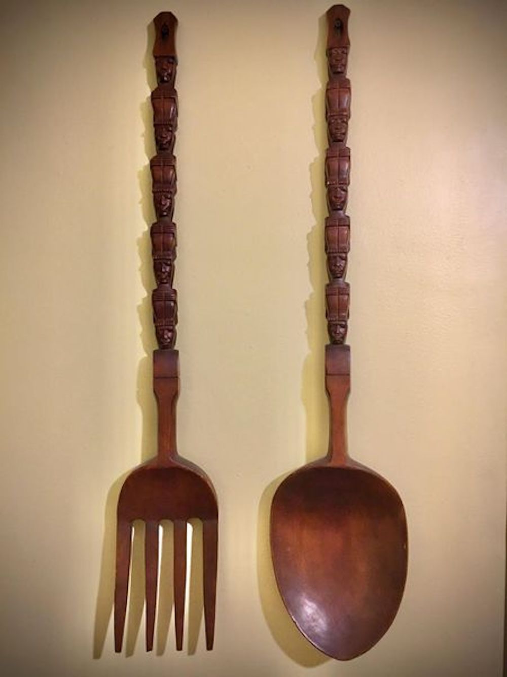 Giant Wooden Fork & Spoon Hanging in the Kitchen