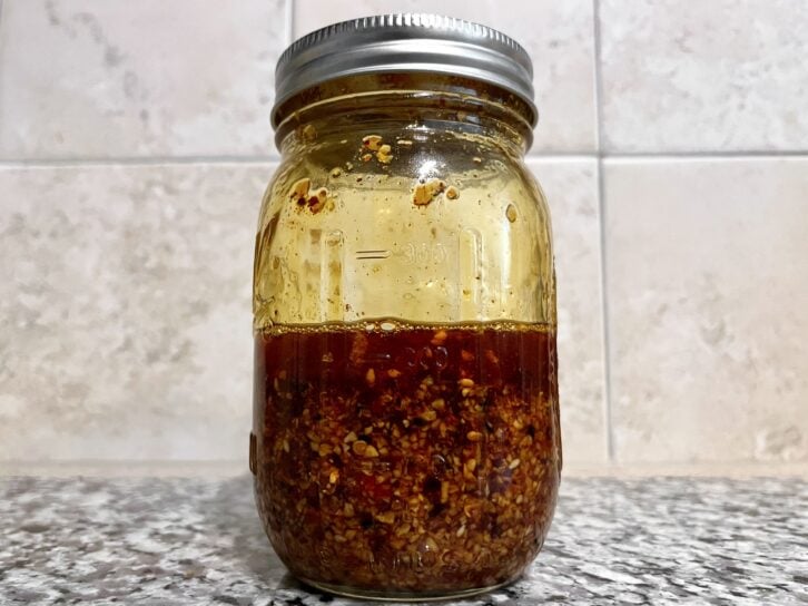 a jar of homemade chili crisp