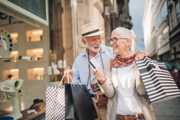 Old people shopping together