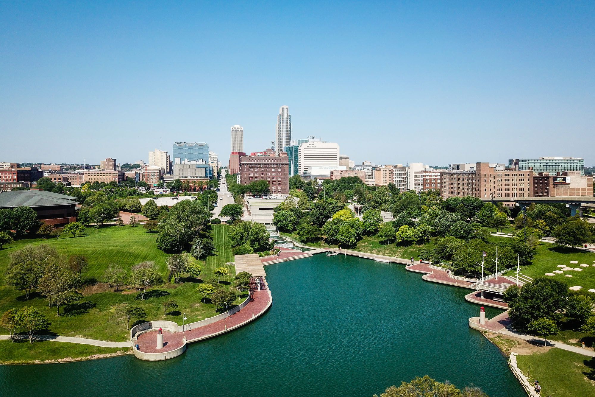 aerial drone photography downtown omaha nebraska