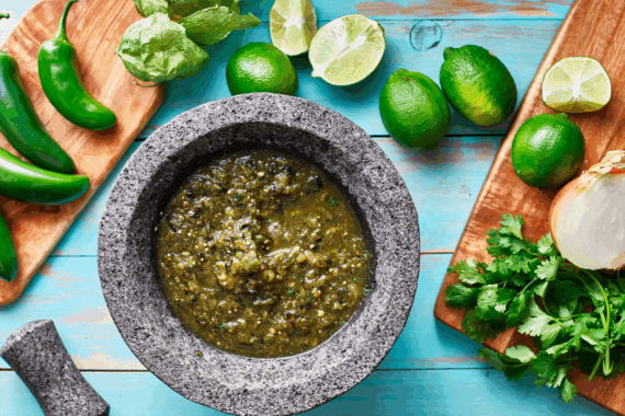 Salsa verde in stone molcajete