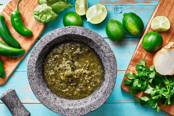Salsa verde in stone molcajete