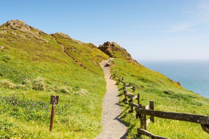 Hiking trail by the sea side at Point Reyes National Seashore