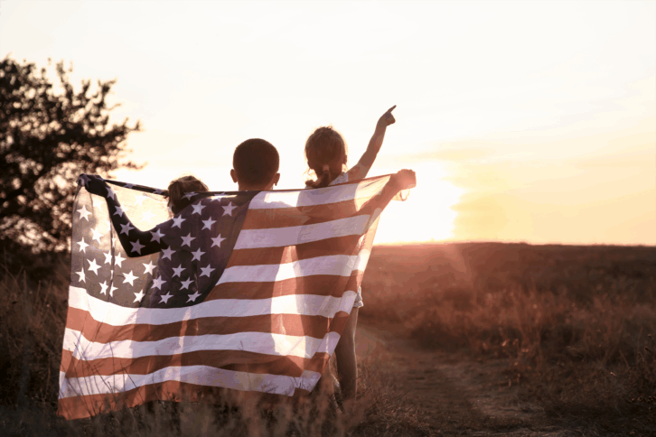 Family with American flag