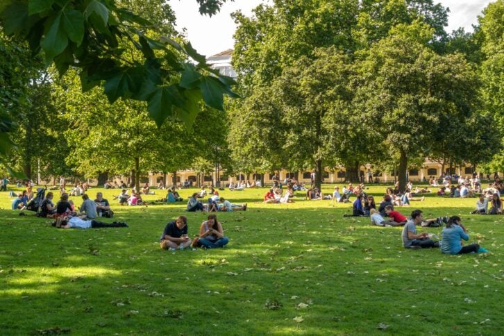 June 10, 2017 - London, United Kingdom: people relaxin on a sunny day in St. James's Park, London, UK