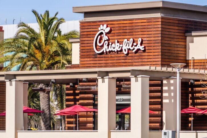 Feb 27, 2020 Santa Clara / CA / USA - Chick-fil-A location in south San Francisco bay area; Chick-fil-A is the largest American fast food restaurant chain whose specialty is chicken sandwiches