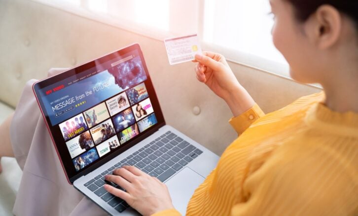 Interface of video distribution service. Subscription service. Streaming video. communication network.