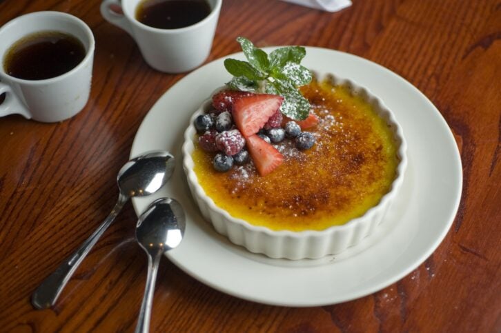 Crème brulee. Desserts. Classic American or French bakeries or pastry shop favorites. Cookies, whipped cream, cakes, chocolate syrup butter, eggs and vanilla beans.
