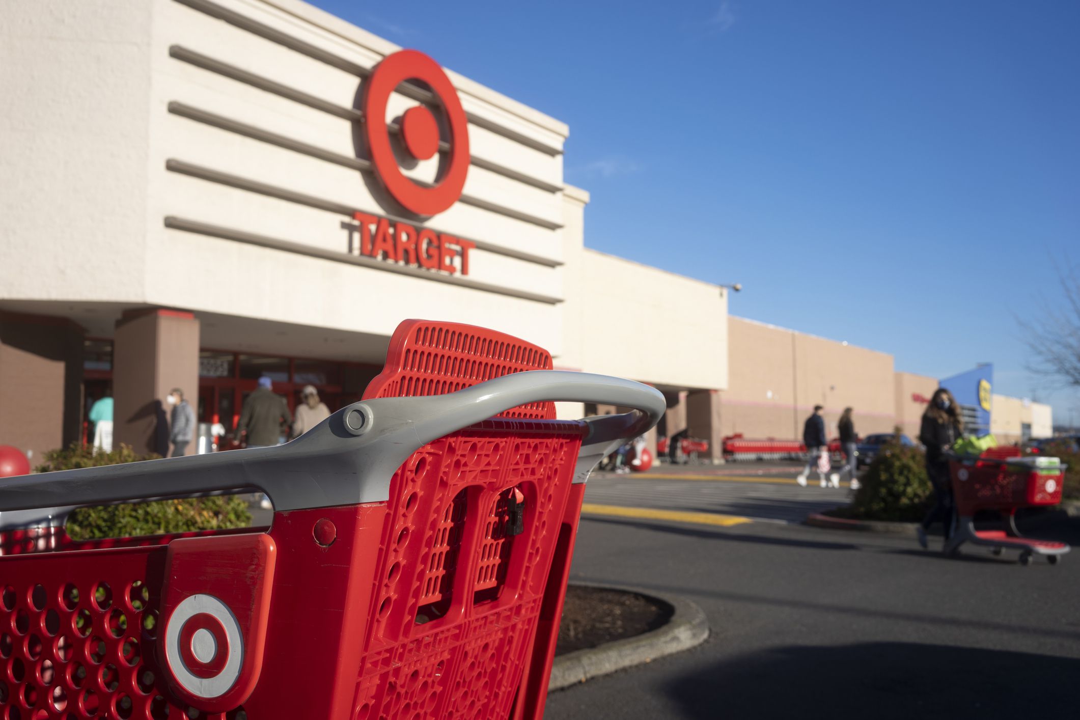 Hillsboro, OR, USA - Jan 18, 2021: A Target shopping cart is seen outside a Target store in Hillsboro, Oregon.