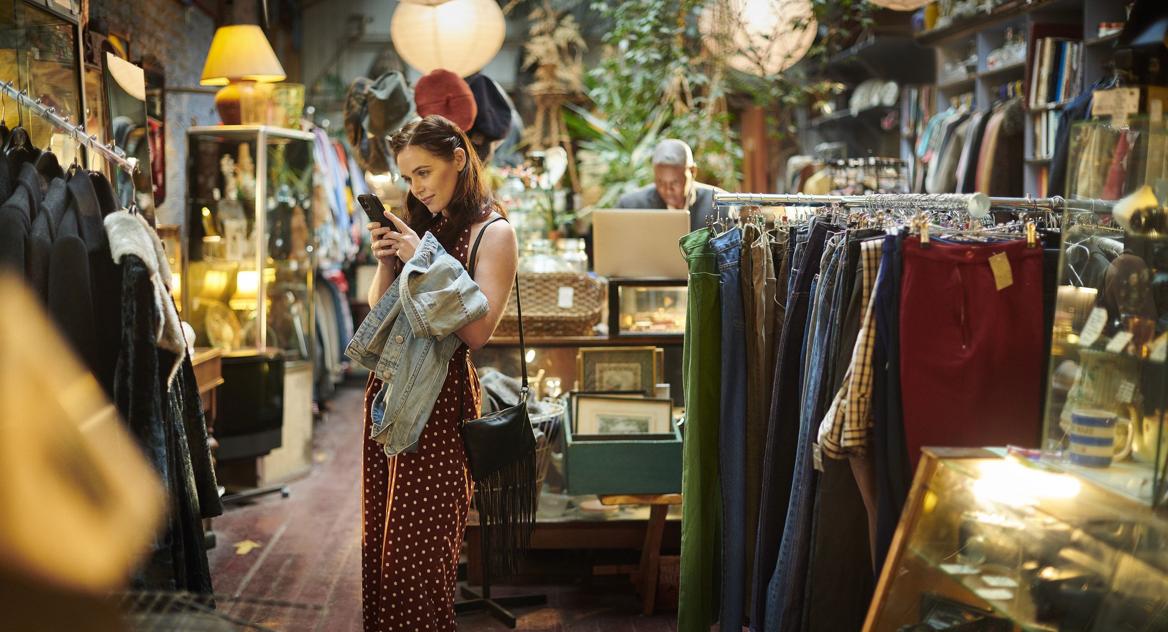 snapping a bargain in vintage shop