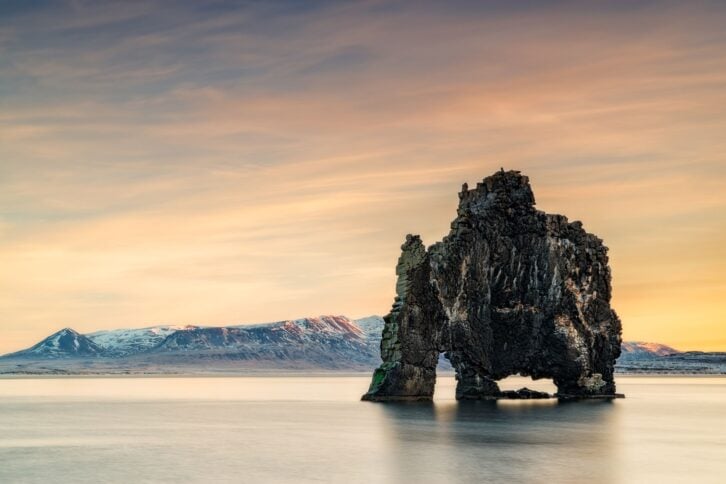 Hvitserkur the famous rock in the ocean in Iceland at sunrise