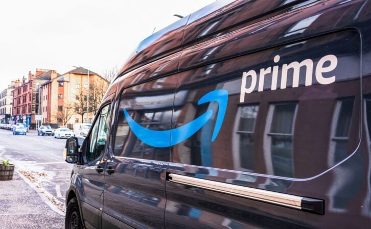 Glasgow, Scotland - The side of an Amazon Prime delivery van on a street in Partick, Glasgow.