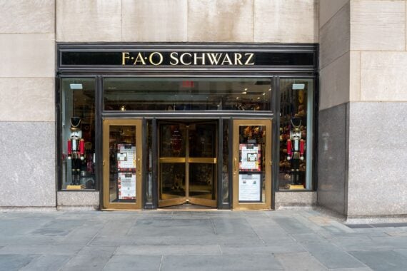 New York City, USA - August 21, 2022: A FAO Schwarz store on Fifth Ave. in New York City, USA. H.Stern is a luxury jewelry brand founded in Brazil.