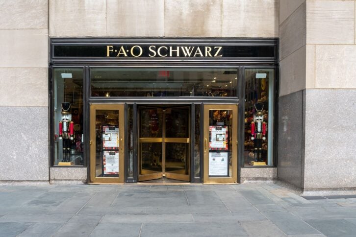 New York City, USA - August 21, 2022: A FAO Schwarz store on Fifth Ave. in New York City, USA. H.Stern is a luxury jewelry brand founded in Brazil.