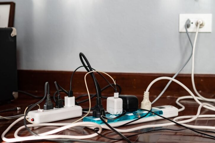 Multi-socket Power Strip with plugs  and damaged cords