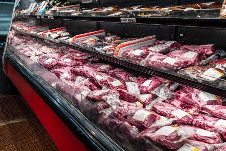 A photo of fresh meat in a display case in a store in Pittsburgh's Strip District neighborhood.