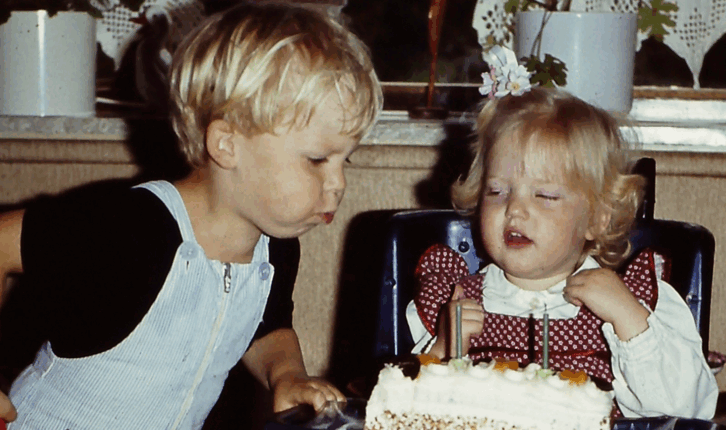 Little brother and sisters back in the eighties on a birthday party
