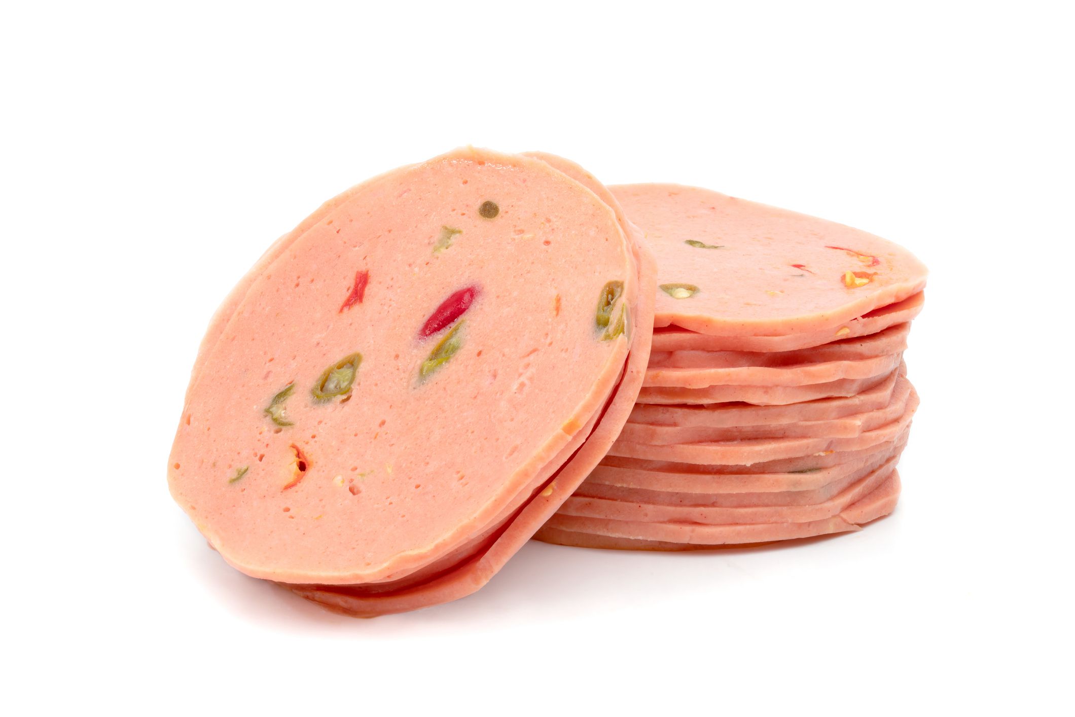 bologna sliced isolated on white background