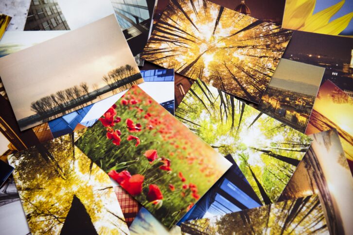stack of printed colorful images
