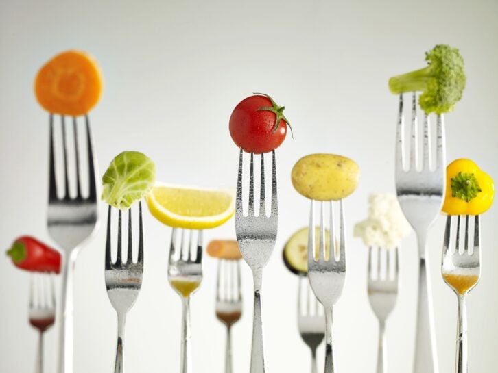 Raw foods on forks