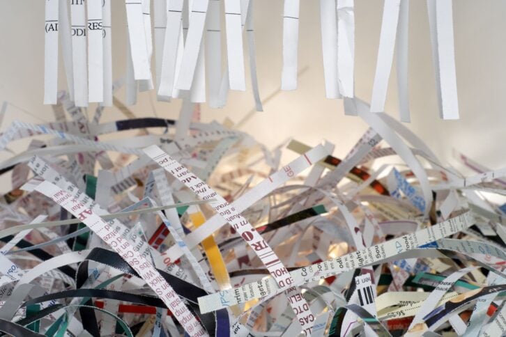 shreds of paper from paper shredder