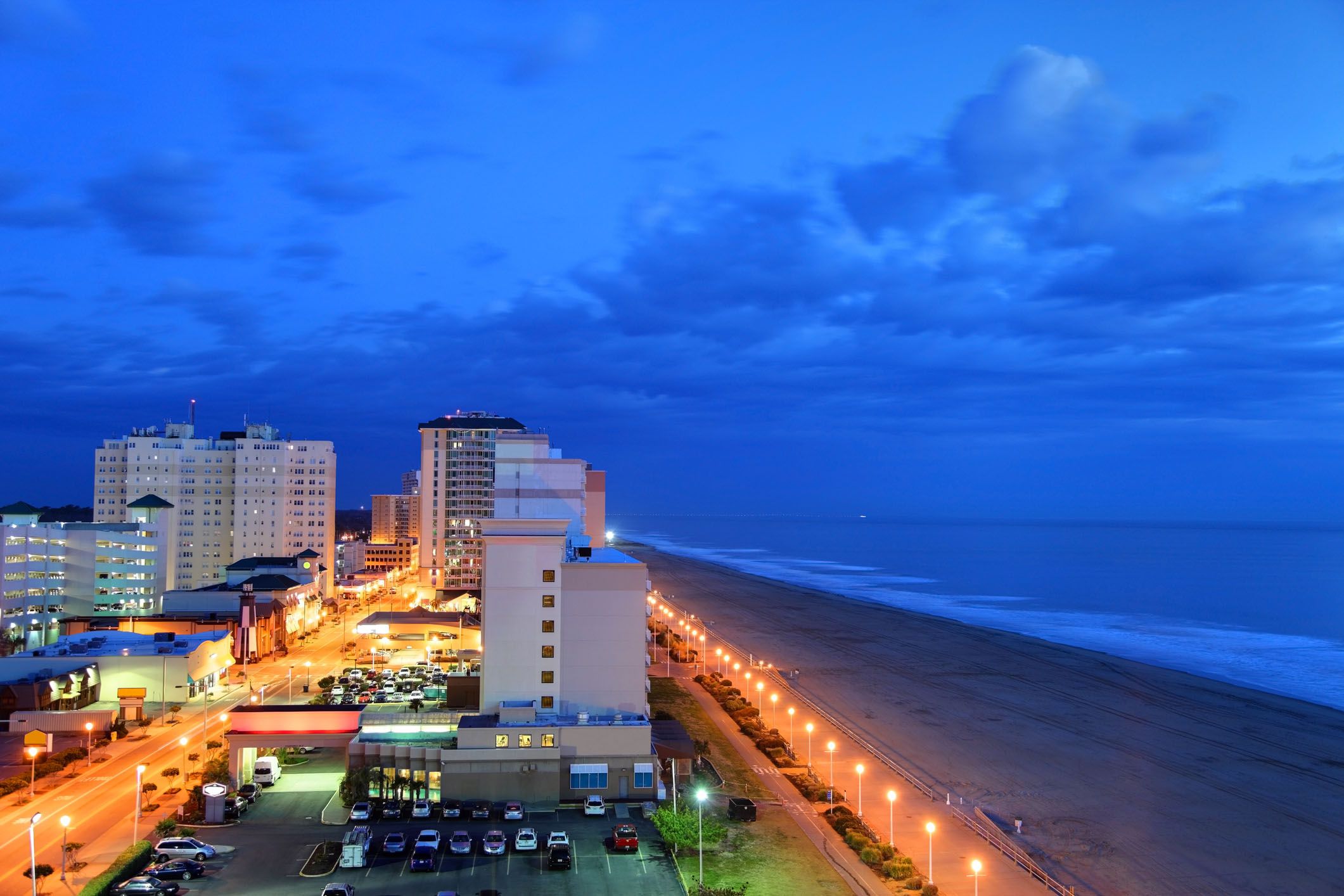 virginia beach oceanfront and three mile boardwalk at night