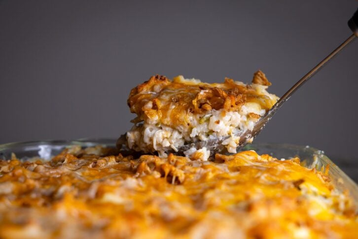 Easy baked chicken, rice, cheese, and green bean casserole recipe