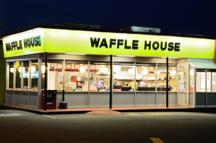 Athens, USA - June 1, 2011: Waffle House is an iconic diner in the Southern United States and is popular for both breakfast and late night dining.