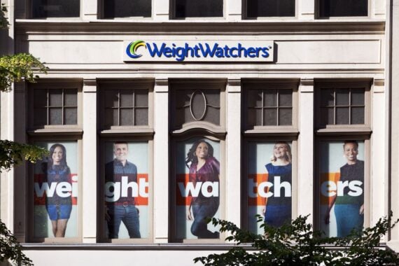 The facade of the Weight Watchers Store in Chelsea on 23rd Street. Weight Watchers International, founded in 1963 by Jean Nidetch and based in the US, is the world's leading provider of weight loss and maintenance, operating globally through a network of