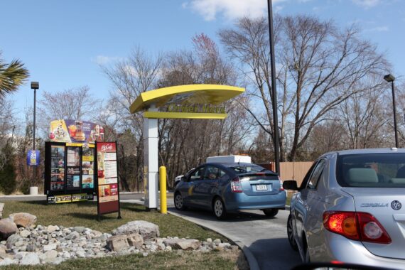 Virginia Beach, Va. USA, - March 3, 2011:  McDonald\'s drive through fast food restaurant during busy lunch hour.
