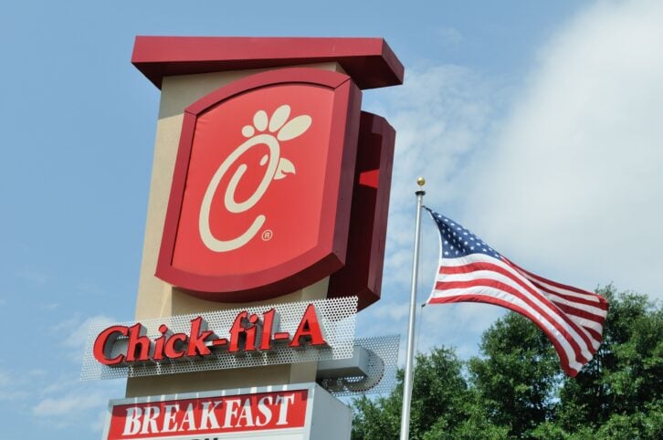 Little Rock, AR, USA - June 5, 2012: Chick-fil-A is a quick service restaurant specializing in chicken entrées.  It is headquartered in College Park, Georgia, a suburb Atlanta.