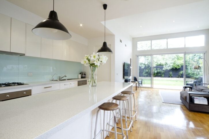 modern kitchen with flowers