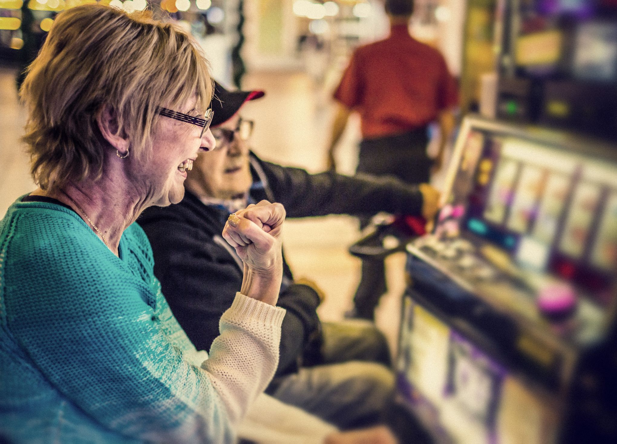 Mature couple enjoying a moment gambling.