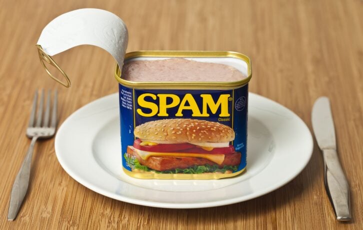 Richmond, Virginia, USA - May 23rd, 2013:  Opened Can Of SPAM On A Dinner Plate.