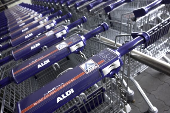 new Aldi shopping carts in a row