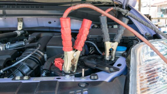 Charging battery car with electricity trough jumper cables