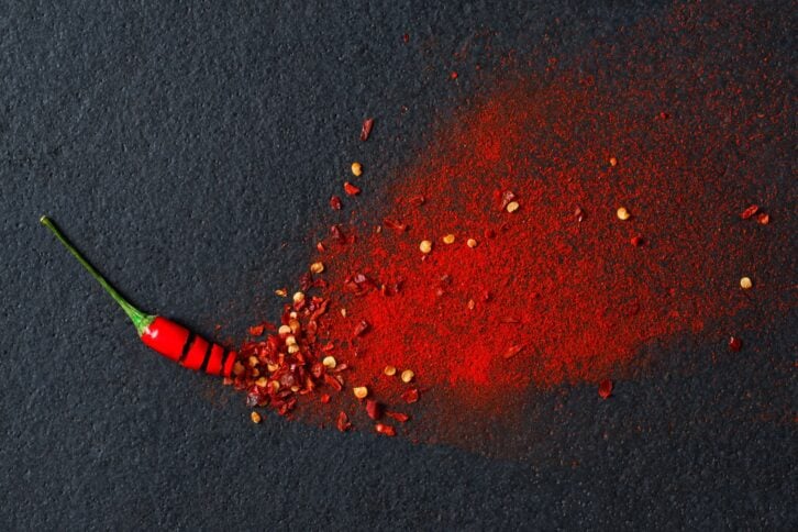 Chilli, red pepper flakes and chilli powder burst