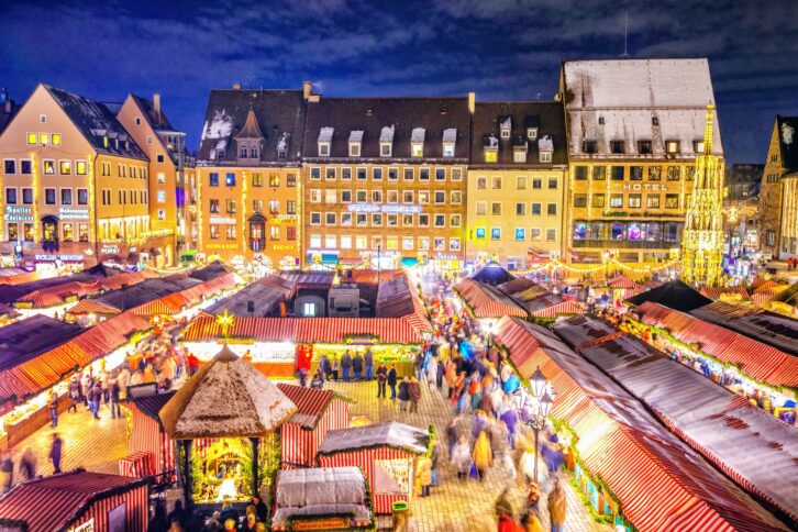 night view over the world-famous christkindlesmart nürnberg and altmarkt