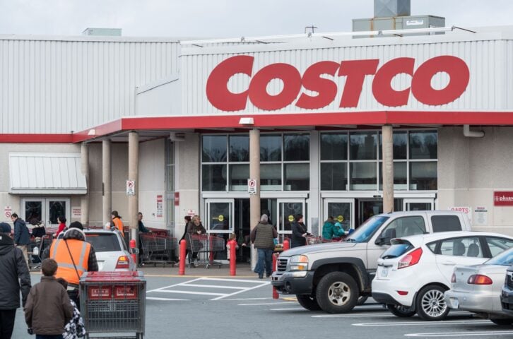 Halifax, Canada - December 5, 2015: Holiday shoppers outside the Costco Warehouse Club in Bayers Lake Business Park.