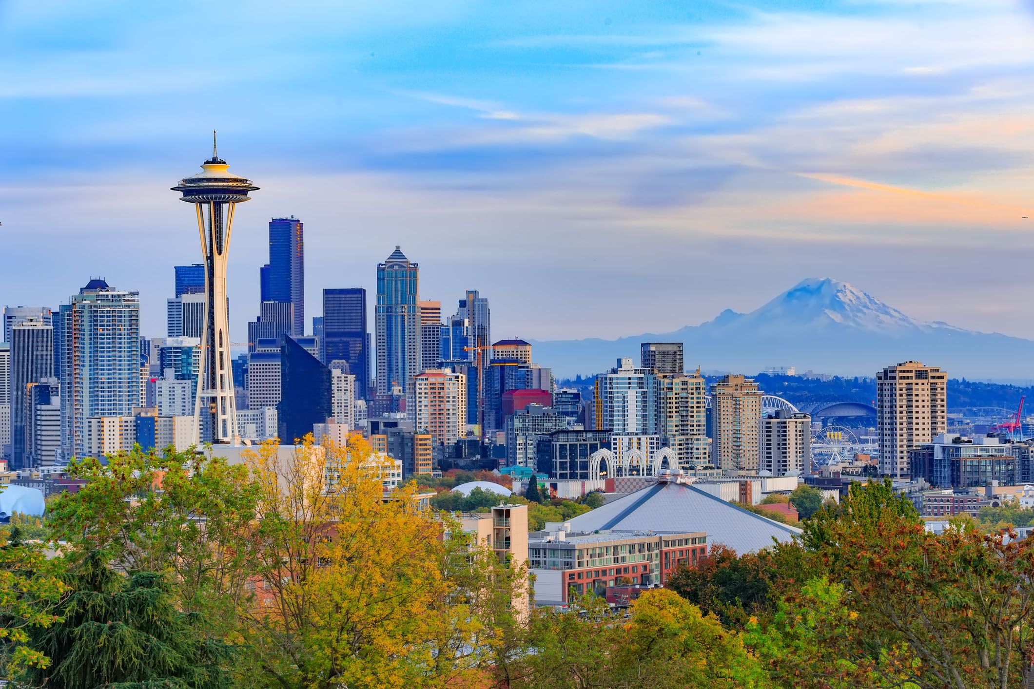 seattle downtown and space needle view, washington, usa